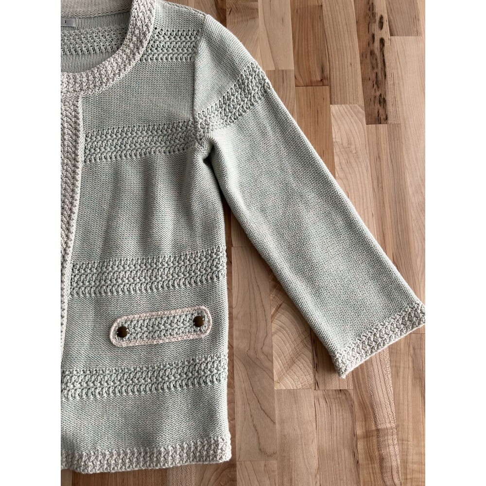 Cabi Women's Society Knit Cardigan Sweater 3/4 Sleeve 100% Cotton Mint Green S - Picture 7 of 12